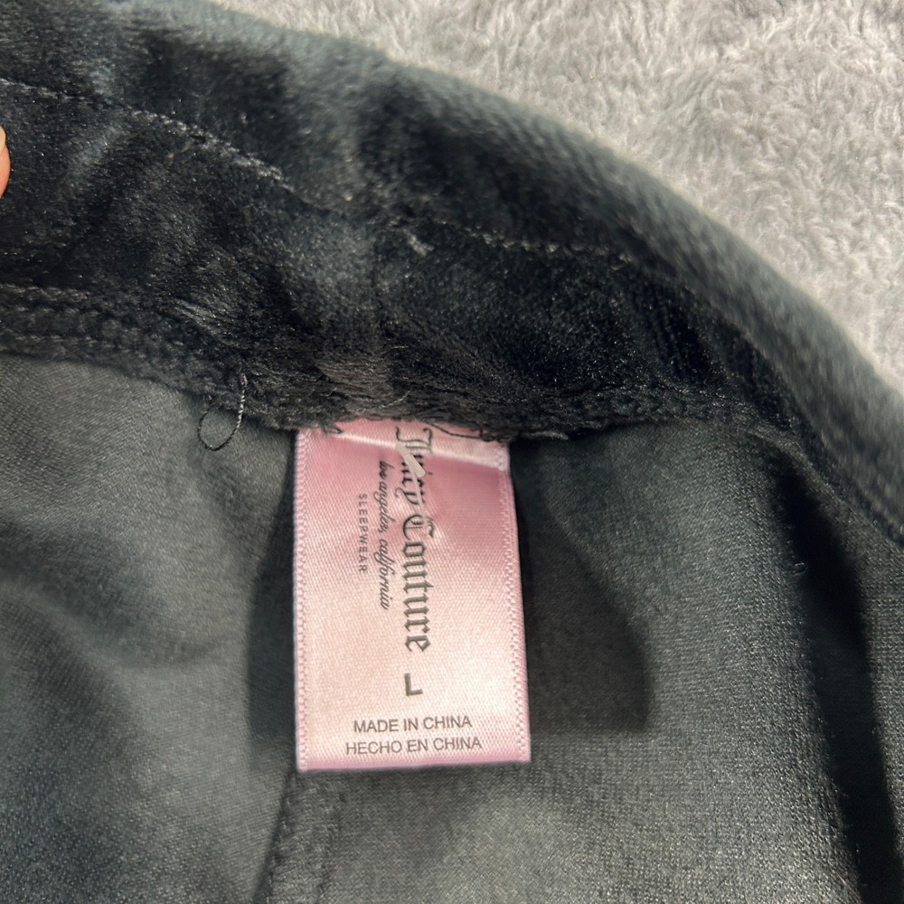 Juicy Couture Black Velour Lounge Pants Rhinestone Logo Sleepwear Womens Large - Picture 5 of 10
